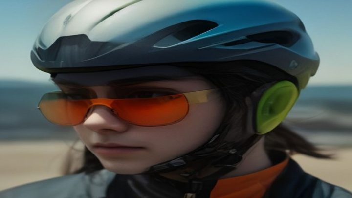 Gafas de ciclismo fotocromáticas sobre un casco de bicicleta en un día soleado